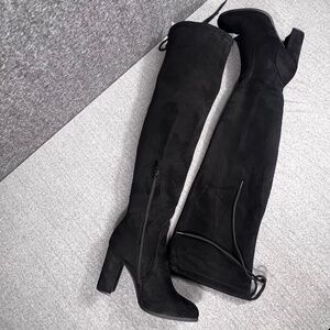 Dream Pairs Heeled Over Knee SIde Zip Faux Velvet Boots Sz 7.5 Black Goth Y2K